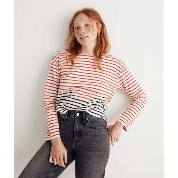 Kule Wavemade Stripe Organic Cotton Long Sleeve Tee Poppy, S - Picture 1 of 12